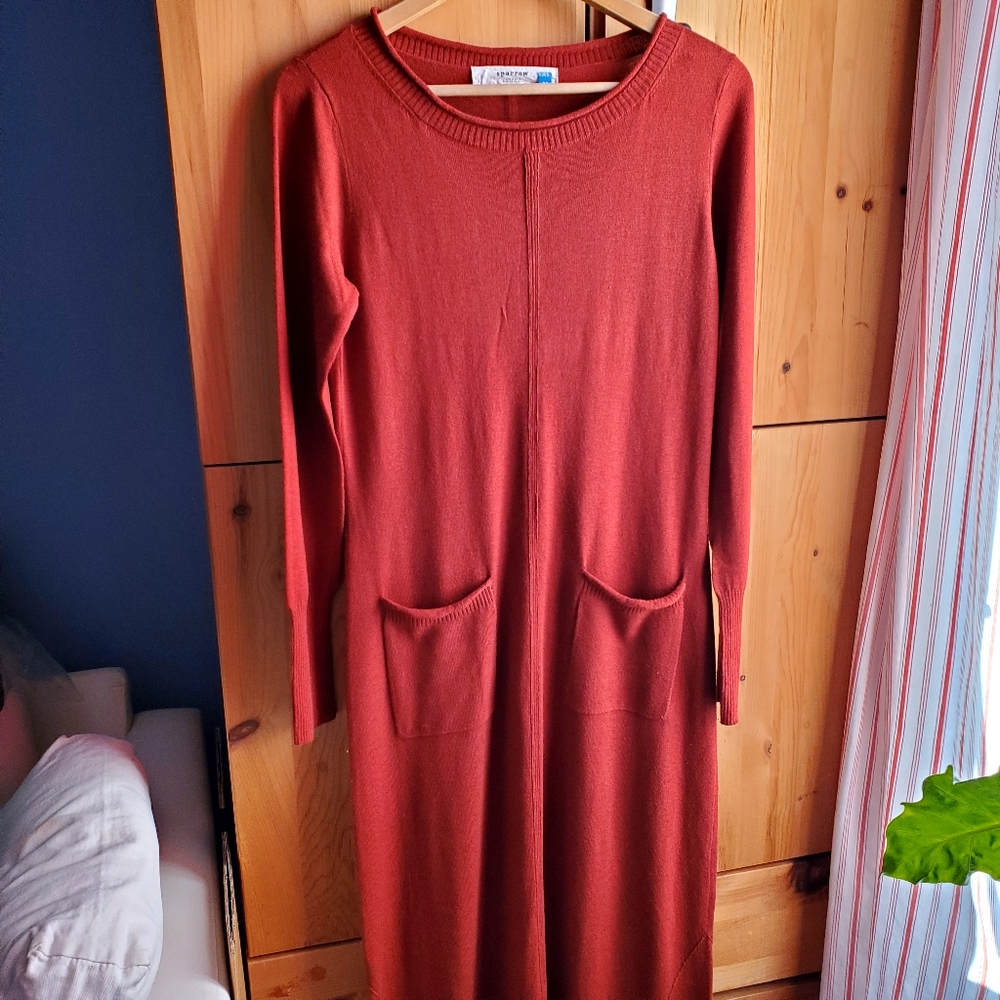 Sparrow At Anthropologie Rust Coloured Long Sleeve Knit Maxi Dress Size Medium